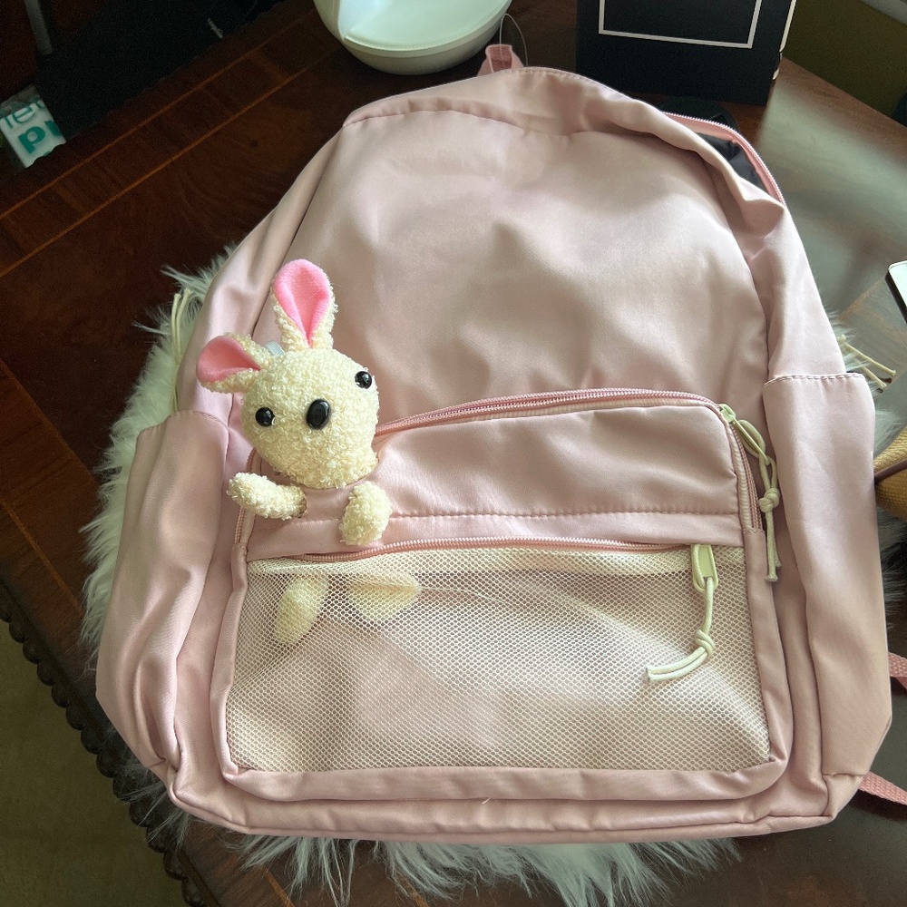 Backpack with Cute Plush Bunny for kids -NWT- -Large Capacity Lightweigh- Pink